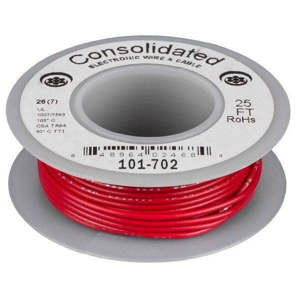 Main product image for Consolidated Stranded 26 AWG Hook-Up Wire 25 ft. Red 101-702